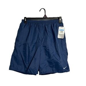 Vintage Nike Silver Tag Windbreaker Shorts Medium Navy Blue Nylon Drawstring NEW